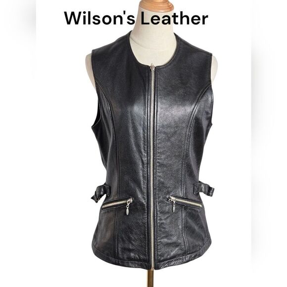 Wilsons Leather Black Fitted Vest with Side Buckle Adjusters - Picture 1 of 8